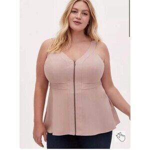Torrid Summer Top Plus Size 3X Dust Of Roses Fawn Crepe Zip Front Peplum